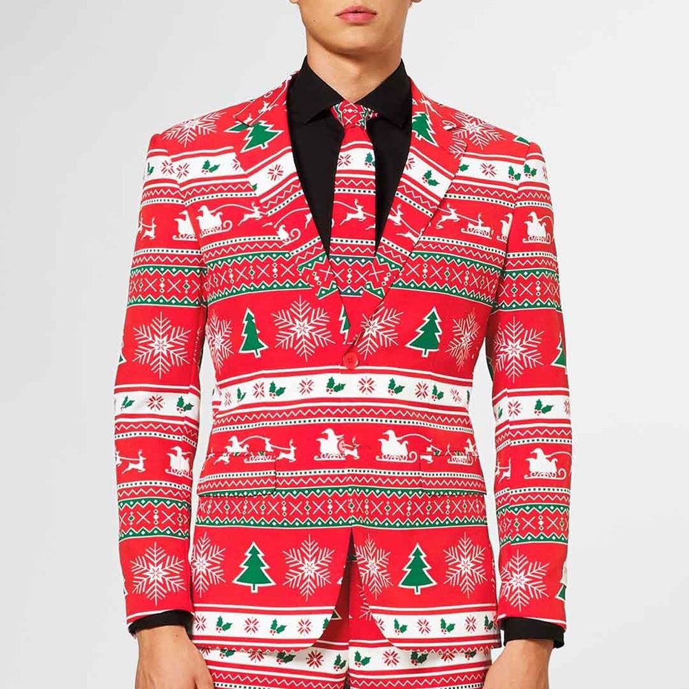 OppoSuits Festive Red Holiday Suit Christmas - Sz 38R